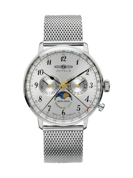 Zeppelin Hindenburg Watch Chronograph Battery with Silver Metal Bracelet