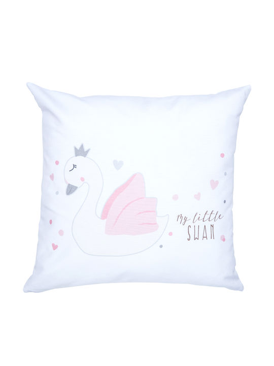 Borea Kids Square Throw Pillow My Little Swan 45x45cm White