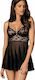 Obsessive Letica Airy Babydoll & Thong Set Sexy Babydoll mit Spitze Schwarz