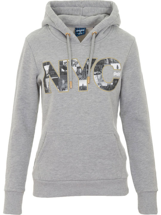 Superdry New York City Photo Γυναικείο Φούτερ με Κουκούλα Γκρι