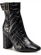 Tommy Hilfiger Leather Women's Ankle Boots with High Heel Black