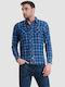 Funky Buddha Men's Shirt Long Sleeve Cotton Checked Blue