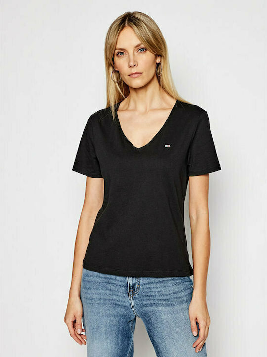 Tommy Hilfiger Γυναικείο T-shirt Μαύρο με Λαιμόκοψη V