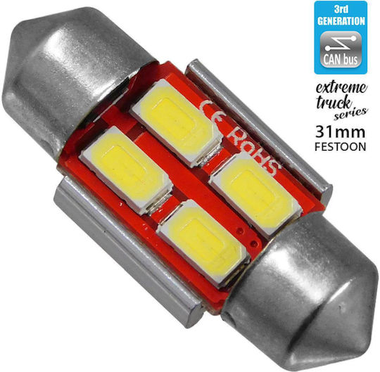 GloboStar Lamps Car Extreme Truck Series C5W Canbus LED 6000K Cold White 24V 3W 1pcs