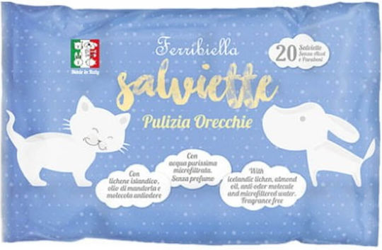 Ferribiella 20 Dog and Cat Wipes for Ear Cleansing Alcohol Free