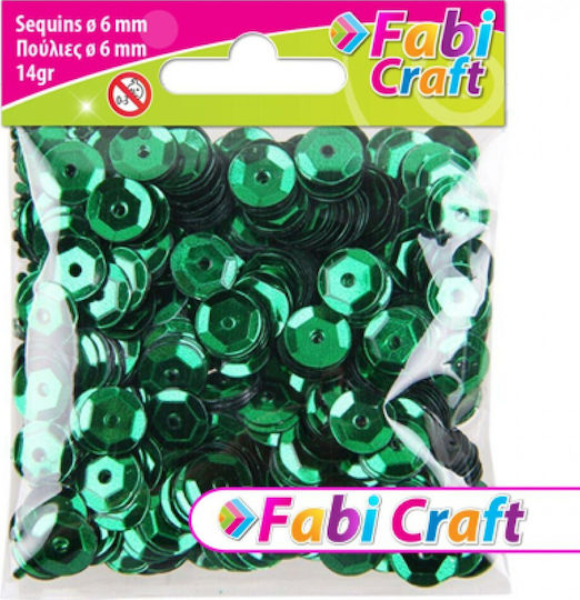Fabi Plastic Craft Sequin Green Green Round Beads 6mm 14gr 14gr
