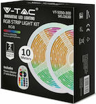 V-TAC Bandă LED Alimentare 220V RGB Lungime 2x5m și 30 LED-uri pe Metru Set cu Telecomandă și Alimentare SMD5050