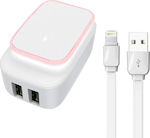 Ldnio Charger with 2 USB-A Ports and Cable Lightning 12W Whites (A2205)