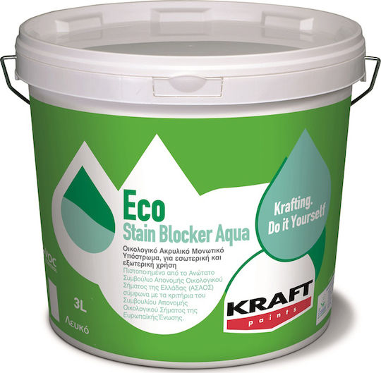 Kraft Eco Stain Blocker Aqua Υπόστρωμα Λευκό Κατάλληλο για Γυψοσανίδα / Δομικά Υλικά 3lt