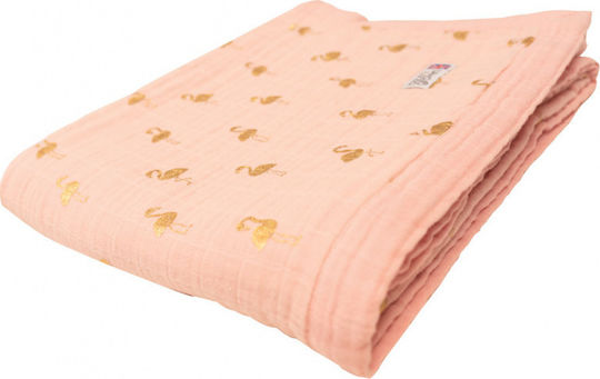 Bizzi Growin Κουβέρτα Κούνιας Baby Blanket Flamingo Βαμβακερή Ροζ 110x130εκ.
