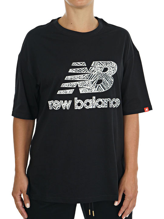 New Balance Damen Sportlich Oversized T-shirt Tierdruck Schwarz