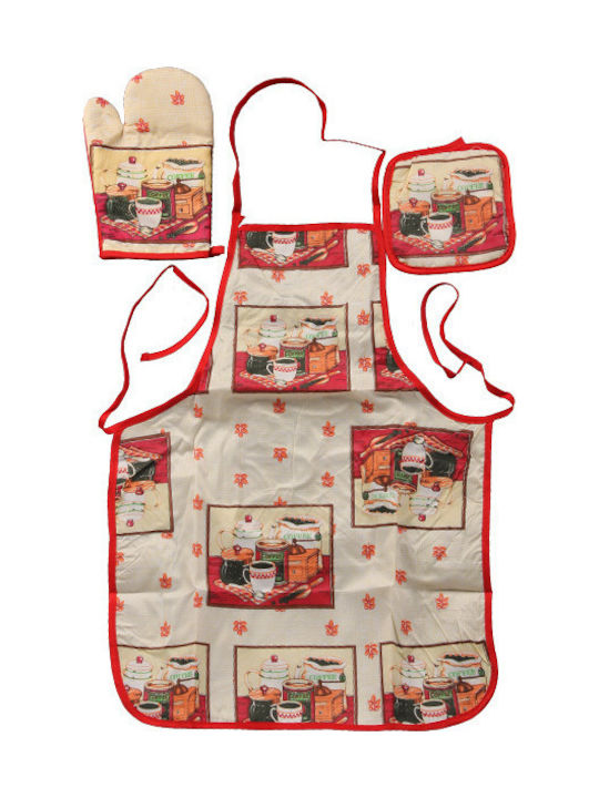 Keskor Apron with Oven Mitt and Potholder Beige 65x50cm 3pcs