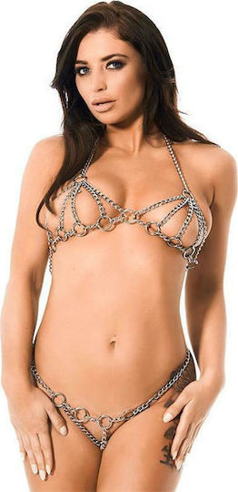 Rimba Bra & Briefs Set From Metal Chains Sexy Σετ Εσωρούχων Silver