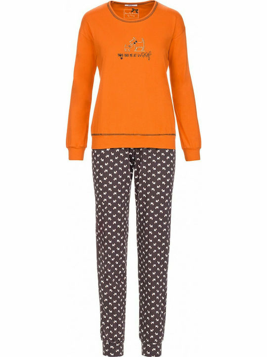 Vamp Winter Damen Pyjama-Set Baumwolle Orange Pumpkin