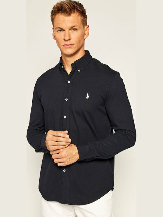 Long-sleeved Cotton Shirt Navy Blue