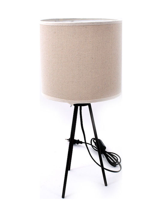 Fylliana XLC146003 Wooden Table Lamp for Socket E14 with Beige Shade and Black Base