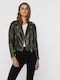 Vero Moda Women's Short Biker Artificial Leather Jacket for Winter Green/Rosin