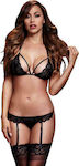 Baci Lingerie Lacy Bra Garter Open Crotch Panty Set Black