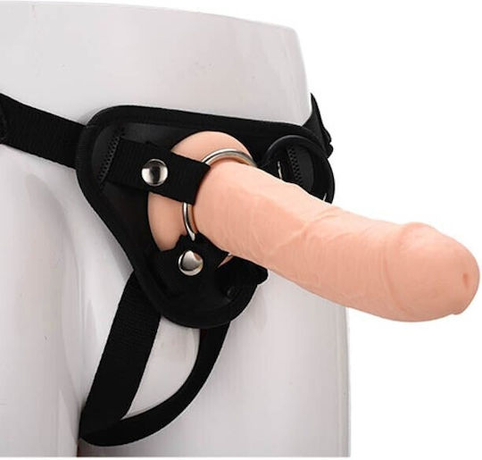 Dream Toys Real Stuff Strap On Realistic Silicone Dildo With Harness Harness με Dildo 21cm σε Μαύρο Χρώμα