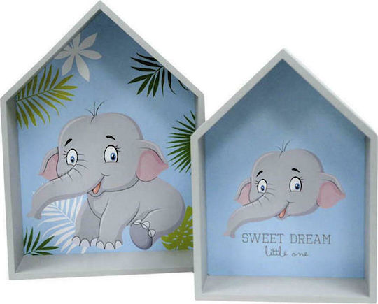 Kids Shelf Little Houses Elephant Wall Mount Blue 24x5x33cm