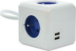 Allocacoc Extended PowerCube 4 Steckdosen mit 2 USB und Kabel 1.5m Französischer Typ Blau