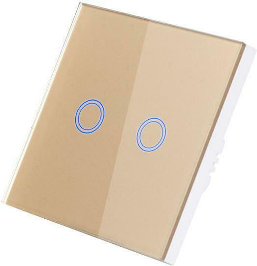 Next Systems Smart Touch Switch 2 Gang Χωνευτός Διακόπτης Τοίχου Αφής Wi-Fi Εντολών Διπλός με Πλαίσιο Χρυσός