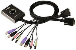 Aten 2-Port USB DVI/Audio Cable KVM Switch with Remote Port Selector