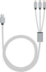 PowerPlus Braided USB to Lightning / Type-C / micro USB Cable Γκρι 1m (1887)