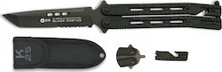 K25 Butterfly Knife Survival Black with Blade made of Stainless Steel in Sheath