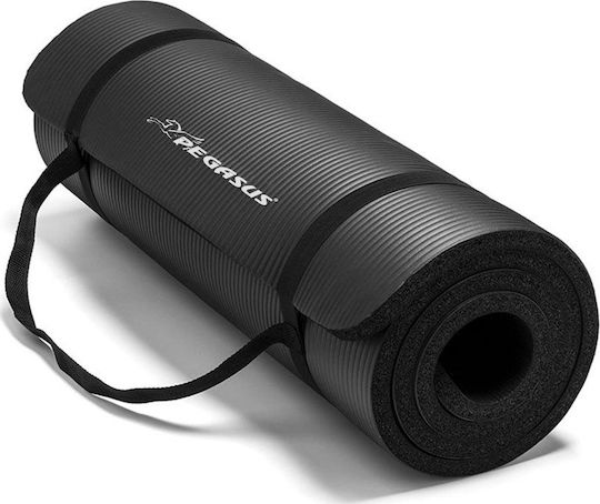 Pegasus Exercise Mat Black with Carry Strap (183x61x1cm)