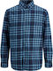 Jack & Jones Men's Shirt Long Sleeve Cotton Checked Blue Heaven