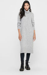 Only All Day Long Sleeve Knitted Midi Dress with Turtleneck Gray , Regular Fit
