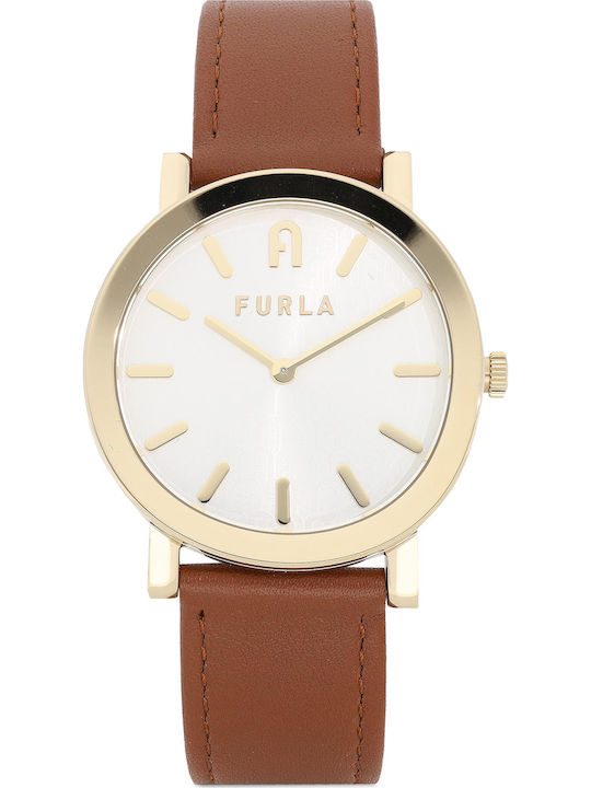 Furla Γυναικείο Ρολόι 38mm Μπαταρίας με Καφέ Δερμάτινο Λουράκι