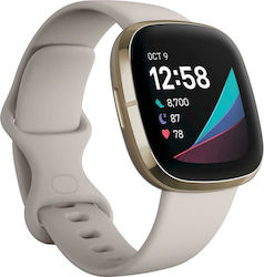 Fitbit Sense Stainless Steel 40mm Αδιάβροχο Smartwatch με Παλμογράφο (Λευκό)
