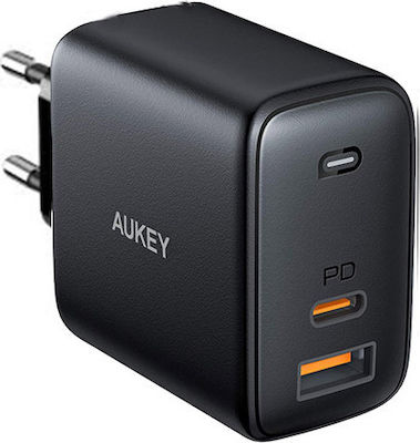 Aukey Φορτιστής Χωρίς Καλώδιο με Θύρα USB-A και Θύρα USB-C 65W Power Delivery Μαύρος (PA-B3)