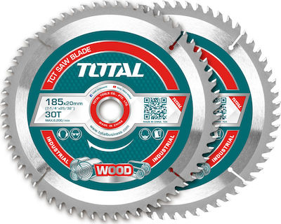 Total TAC231410 Δίσκος Κοπής Ξύλου 185mm με 30 Δόντια 2τμχ