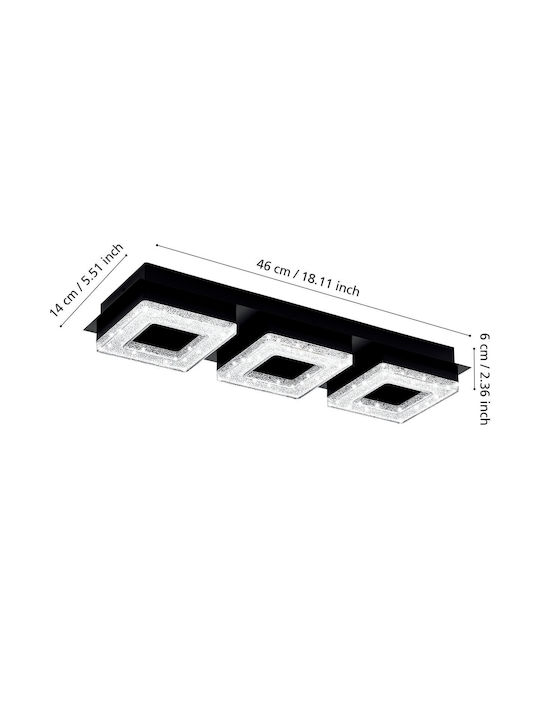 Eglo Fradelo Ceiling Mount Light 46cm Black with Integrated LED and Crystals