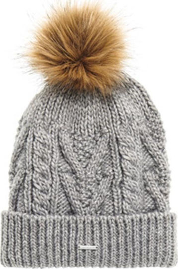 Lannah Pom Pom Beanie Frauen Beanie mit Strickmuster in Gray Farbe