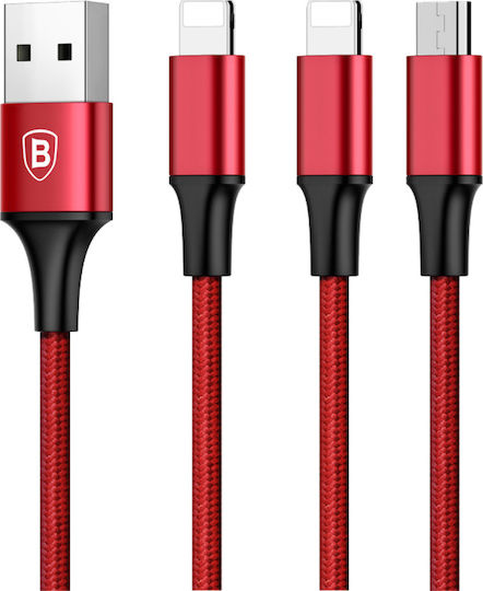 Baseus Rapid 2-in-1 Braided USB to 2x Lightning / micro USB Cable 3A Κόκκινο 1.2m (CAMLL-SU09)
