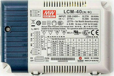 Dimmable IP20 LED Power Supply 40W Mean Well