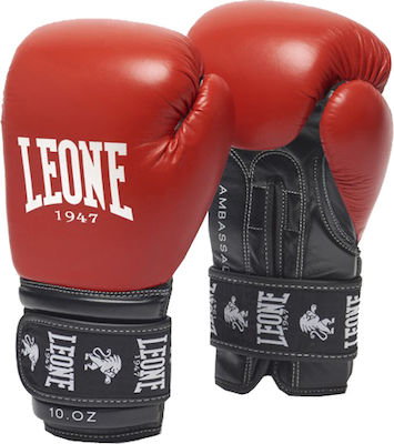 Leone Ambassador Synthetic Leather Boxing Competition Gloves Red