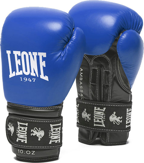 Leone Ambassador Boxing Gloves made of Synthetic Leather for Match Blue