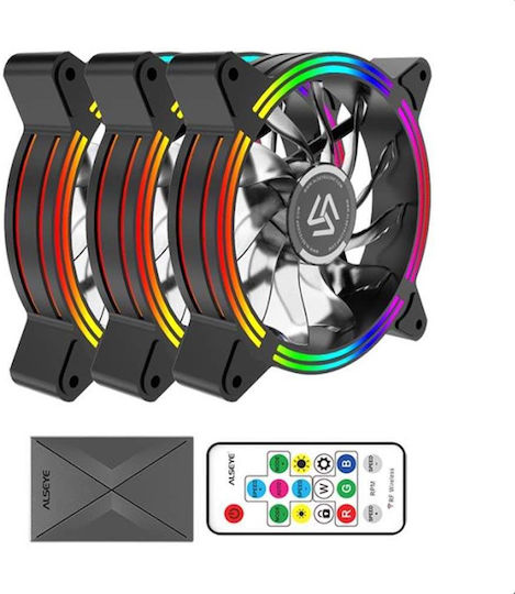 Alseye Halo 4.0 Case Fan 120mm (1100rpm / 24.8cfm) με RGB Φωτισμό και Σύνδεση 3-Pin / 4-Pin Molex 3τμχ