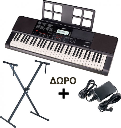 Casio Αρμόνιο CT-X700 Bundle με 61 Δυναμικά Πλήκτρα με Βάση και Αναλόγιο Μαύρο (FZONE FZS-51 + Τροφοδοτικό)
