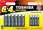 Toshiba High Power 6AA + 4AAA Αλκαλικές Μπαταρίες AA 1.5V 10τμχ