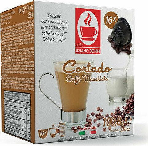 Tiziano Bonini Kapseln Machiatto Cortado Caffe Macchiato Kompatibel mit Maschine Dolce Gusto 16Mützen