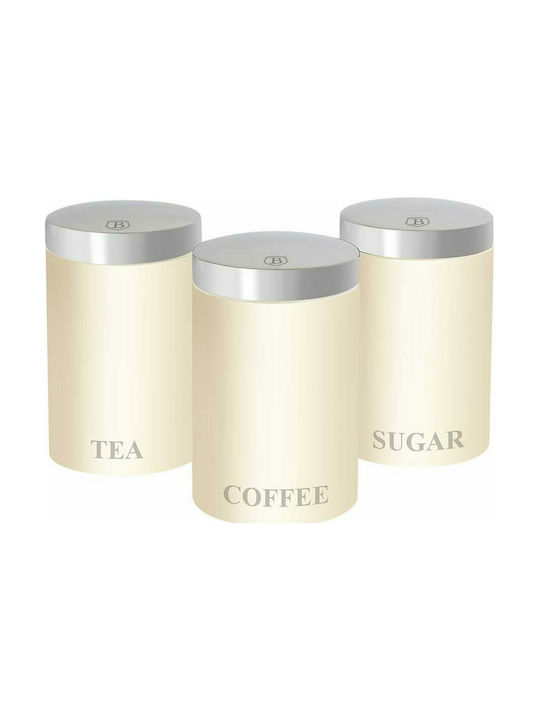 Berlinger Haus Passion Collection Βάζο Καφέ / Ζάχαρη / Τσάι με Καπάκι από Ανοξείδωτο Ατσάλι σε Λευκό Χρώμα 11x11cm 3τμχ