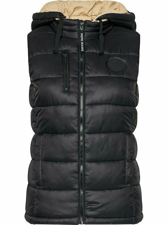 Pepe Jeans Chia Women's Short Puffer Jacket for Winter with Detachable Hood Black