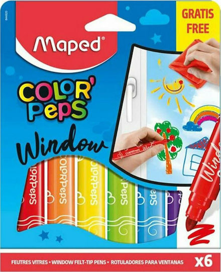 Maped Color'Peps Window Set Marker Für Glas & Lappen mit Mikrofaser 6Stück