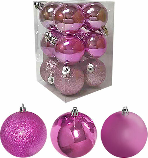 Hanging Ball Ornament Ornament Plastic Pink 6cm Set 6pcs
